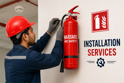 Fire safety engineer inspecting equipment
